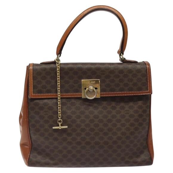 CELINE Macadam Canvas Hand Bag Pvc Leather Brown Gold - Picture 2 of 13